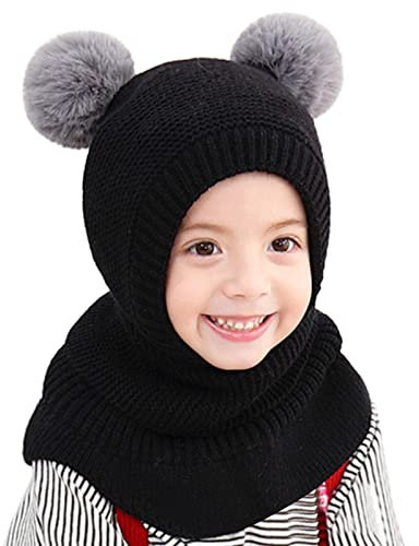 Kinder Mädchen Wintermütze Warm Niedlich Schlupfmütze Mit Bommel Beanie Mädchen Mütze Und Schal Set Kinder Mütze Schal Set Kindermütze Mit Schal 2-6 Jahre