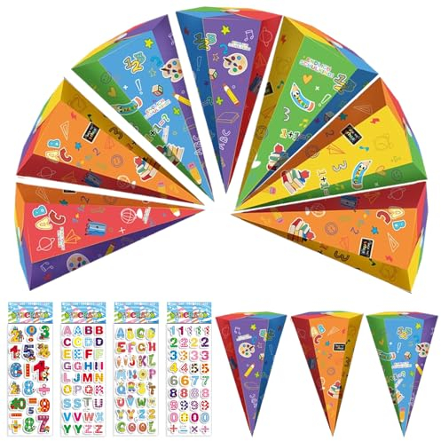 SHOWHEEL 10 Stück Geschwisterschultüte, Klein Schultüten mit Aufklebern, Schultüte zur Einschulung, Faltbare Zuckertüte Junge Mädchen, Kindergarten Tüte für Schulanfänger/Schwester und Bruder