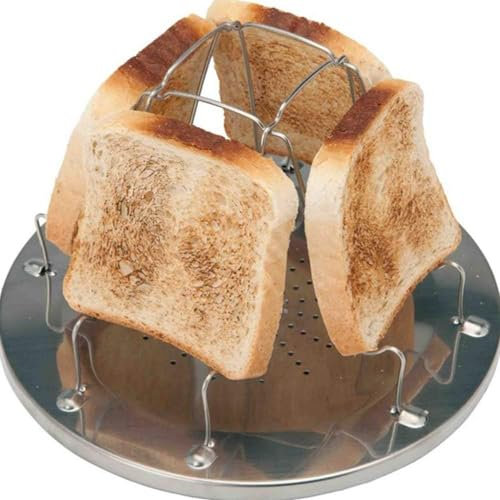 Meanhoo Grille-pain pliable pour réchaud de camping – Acier inoxydable 4 tranches de propane – Support de grille-pain portable pour randonnée, camping, pêche, randonnée