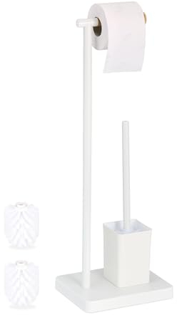 Relaxdays WC Garnitur, HBT: 66,5 x 23 x 18 cm, stehender Klopapierhalter, WC-Bürste mit Bürstenhalter, Edelstahl, weiß