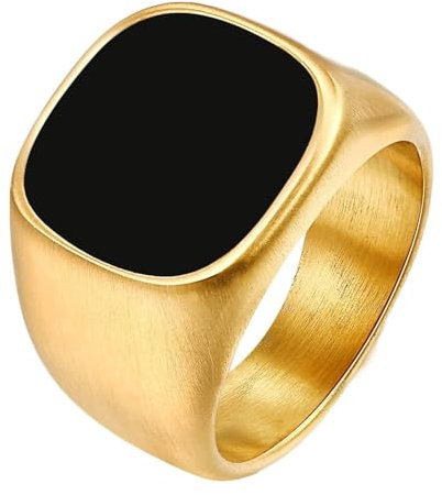 Bishilin Ring Herren Personalisiert, Ringe Edelstahl 16MM Gebürstet Siegelring Partnerringe Hochzeit Ring Nickelfrei Gold Größe 65 (20.7)