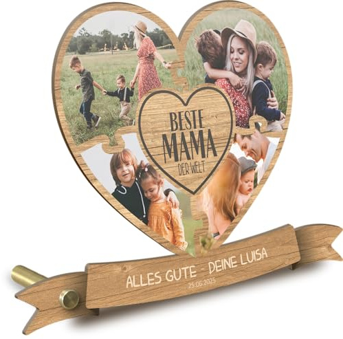 Elbeffekt Beste Mama der Welt Herz personalisiert - Holz Fotogeschenk, Mama Geschenk, Geschenke Muttertag, Mutter, Beste Mutter der Welt, Geschenkidee für Mom, Muttertagsgeschenk