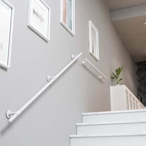 BYWXW Corrimano per Scale,Montaggio Laterale Ringhiera per Scale Interne,Corrimano Scale,Corrimano in Ferro per Balcone,con Kit di Installazione(Size:220CM,Color:Bianco)