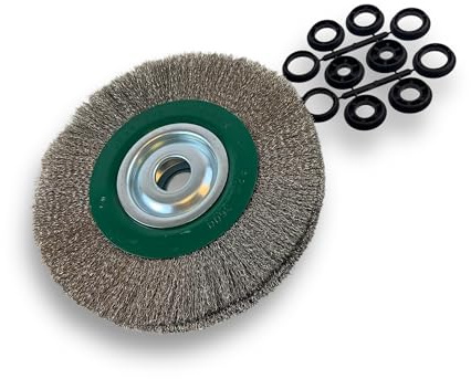 Kibros Brosse circ. touret INOX fil dur Ø 250 mm 3 rangs | Fil dur 0.30 mm ondulé, alésage 32 mm + réducteur bague 25-12 mm, meuleuse affûteuse ponceuse, décapage ébavurage brossage.