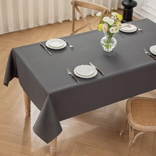 Moonooda Tischdecke Dunkelgrau Waschbar, 130X160cm Tischdecken Tischtuch aus Polyester, Leicht wasserabweisend mit Lotuseffekt, Dauerhaft Kratzfest für Haus, Hochzeiten, Party