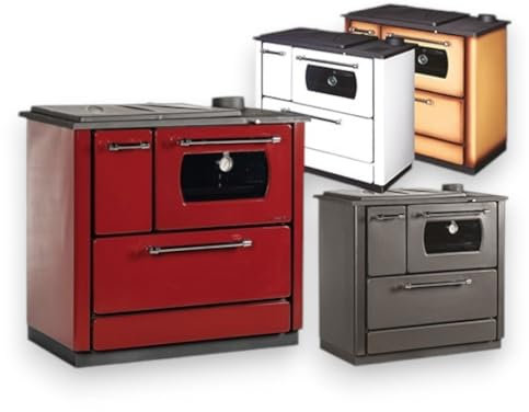 Stufa cucina riscaldamento a legna con forno struttura in acciaio 9,06 kW Popular - Bordeaux