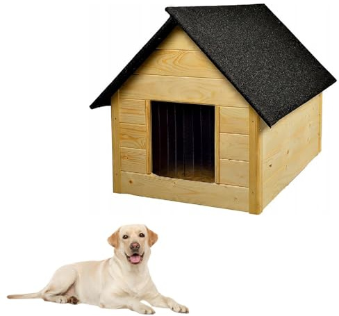 QLS Hundehütte aus Holz 101x69 cm Isoliert Naturholz Winterfest Outdoor (Naturholz, 101x69 cm)