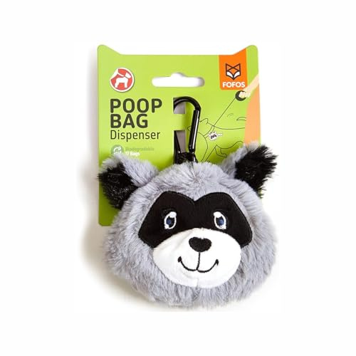 FOFOS Porta Bolsas Excremento Perro, Dispensador Bolsas Excremento Perro, Dispensador Portátil De Bolsas De Excrementos Para Mascotas fácil de llevar, con clip para correa (Mapache)