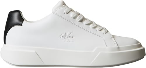 Calvin Klein Uomo Sneakers con Suola Preformata Chunky Laceup in Pelle, Bianco (Bright White/Black), 47