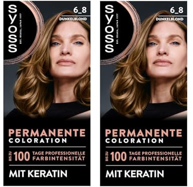 SYOSS Coloration 6_8 Dunkelblond (2x 115 ml), permanente Coloration mit Keratin verleiht bis zu 100 Tage professionelle Farbintensität, 100% Grauabdeckung