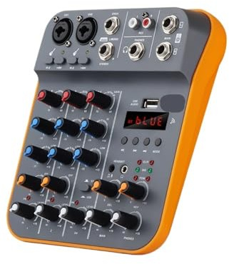 OUTFYT IKGE D4M Mini Mixer Audio a 4 canali Mixer for Console DJ con Riverbero Scheda Audio USB Bluetooth 48V for Canto, Registrazione su PC,Compatibilità Universale