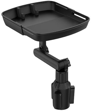 MORETATA Car Cup Holder Tray, Detachable Cars Cup Holder Expander Adapter with Phone Holder, 360º Rotation Adjustable Stretchable Car Food Tray Table for Eating(Black)