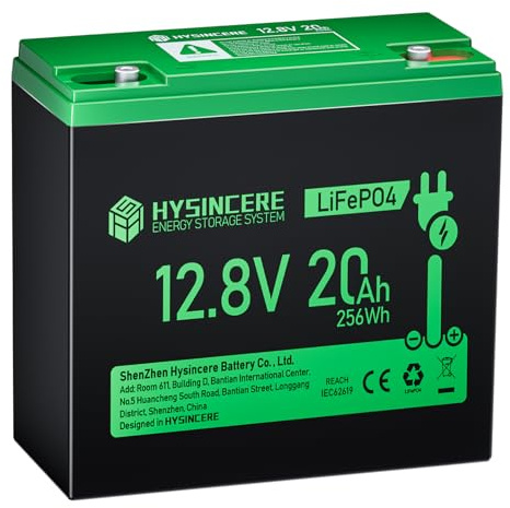 HYSINCERE Batería de litio LiFePO4 de 12 V 20 Ah con protección inteligente BMS de 30 A, batería recargable 7000+ Deep Cycle para caravanas, iluminación de emergencia, camping, cortacésped y otros