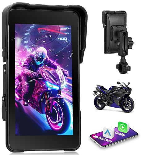 Motorsi Motorrad Navigation mit Kabellosem A-pple Carplay Android Auto, Tragbares 5-Zoll-HD-Portrait-Touchscreen-Autoradio mit Bluetooth FM, IP68 Wasserdicht
