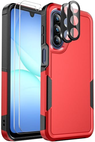 Ezanmull for Samsung Galaxy A17 5G Case with Military Grade Protection | 15 FT Drop Protection | Glass Screen Protector | Camera Lens Protector | Non-Slip Shockproof (Red)