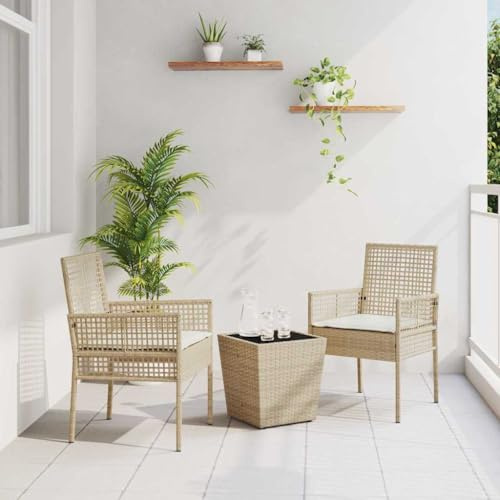 LLEZKBR Outdoor-Möbel-Gartenmöbel-Sets, Bistro-Set, 3-teilig, Beige, Polyrattan
