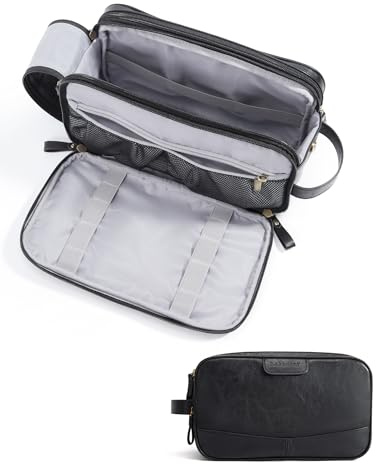 BAGSMART Waterproof Men's Wash Bag, Large Travel Toiletry Bag & Wet Pocket | for Full-sized Toiletries, Shavers & Skincare Storage, Bathroom, Gym, Camping, Black