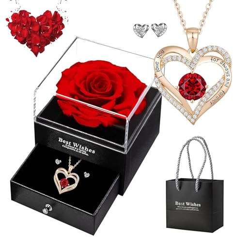 Evig ros presentförpackning för kvinnor, evig ros med 925 silver, örhängen, smycken, födelsedagspresent, dam, evig gåva, par, mamma, alla hjärtans dag, mors dag (roséguld)
