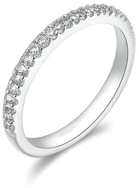 Ayoiow Vorsteckring Platin Pt950 Ehering für Damen, Diamantkein Edelstein Dünnes Band, Einfach Ewigkeit Eheringe für Damen, Platin 950 Größe 62 (19.7)