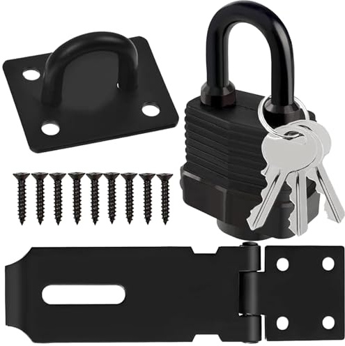 ZBXSNK Stainless Shed Lock, 4 Inch Heavy Duty Padlock Hasp with Staple Screws & Keys, Shed Lock Features a Weather-Resistant Thermoplastic Housing for Garden Gate Bedroom & Pet Cage