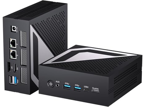 Mavsloly Mini PC, Ryzen AI 9 HX 370 (12 Core, Fino a 5.1GHz), 64 GB RAM DDR5, 2T SSD PCIe 4.0, 2* LAN 2.5G, 1* HDMI, 1* DP, 1* USB4.0, Triplo Display, Wi-Fi 6e, VESA, Windows 11 Pro