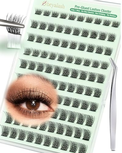 Obeyalash Faux Cils Pré-Collés en Grappes – Cils Auto-Adhésifs Sans Colle, Faciles à Poser, Effet Naturel – Press-On Lashes DIY 8mm 10mm 12mm 14mm avec Pincette (XM01)