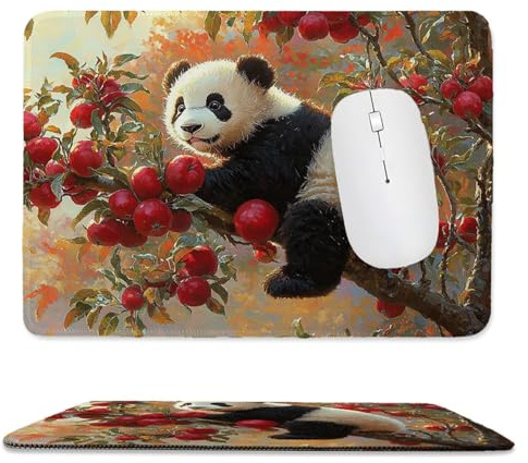 Tappetino per mouse piccolo 34 x 28 cm - Panda albero di mele Tappetino per mouse da gioco, per Computer con Base in Gomma Antiscivolo, Scorrimento Facile, Impermeabile, Materiali Durevoli L-875