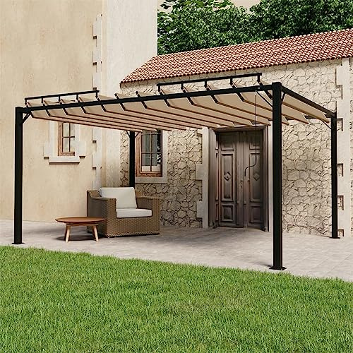 Pergola & Lamellendach Taupe Stoff Pavillon mit verstellbarem Lamellendach Festzelt für Garten, Terrasse, Pool (3x4 m)
