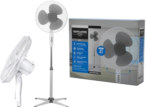 EMPOTEC FS-40B-2 Ventilatore a Piantana 45W Pale da 40cm 3 Velocità Oscillazione Regolabile Inclinabile Altezza 130 cm Base 60cm Anti-Ribaltamento Camera Da Letto Cucina Terrazzo Giardino (BIANCO)