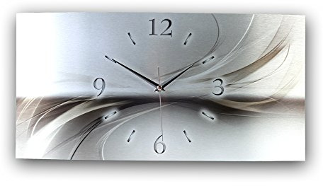 Kreative Feder „Abstrakt“ - Designer-Wanduhr aus gebürstetem Aluminium in Zwei Größen mit leisem Uhrwerk (Abstrakt Silber, Funkuhr 80x40cm)
