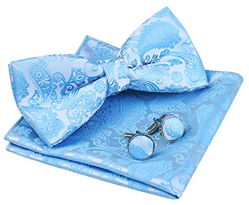 Alizeal Herren Paisley vorgebundene Fliege Einstecktuch Manschettenknöpfe Set | Vorgebundene Fliege mit Blumenmuster, perfekt für Hochzeiten, Partys, formelle Veranstaltungen