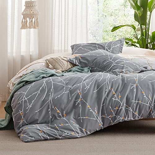 Bedsure Duvet Cover King Size - Reversible Tree Branch Duvet Cover Set with Zipper Closure, 3 Pieces Grey Bedding Set with 8 Corner Ties and 2 Pillow Shams 20x36