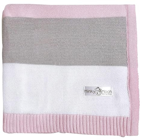 Minky Mooh Babydecke Bio Baumwolle, Oeko-Tex 100, Kuscheldecke, Strickdecke, Krabbeldecke & Puckdecke, Geschenk zur Geburt & Erstausstattung- 94x72 cm, Rosa