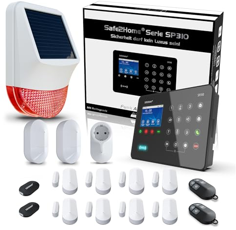 Safe2Home® SP310 Funk Alarmanlage Komplett Set - Störsendererkennung - Tüv Zertifiziert – App Steuerung deutsches GSM WLAN SMS Alarmsystem 868Mhz - Smart-Home kompatibel für Haus Büro
