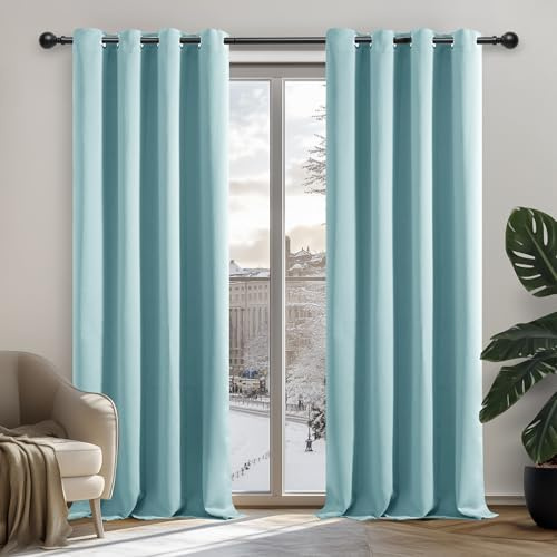 Deconovo Wohnzimmer Gardinen mit Ösen Übergardinen Verdunkelung Himmelblau