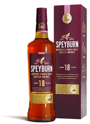 SPEYBURN 18 ans - Single Malt Whisky - Notes de Chocolat noir, Miel & Fruits Tropicaux - Vieilli 18 ans en fût de Bourbon et Sherry Oloroso - Origine : Ecosse/Speyside - 46% Alcool - 70 cl