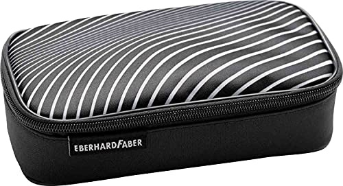 Eberhard Faber Jumbo-Federmäppchen mit 12 Stiftschlaufen, Winkelmesser-Fach und Reißverschlusstasche, Schwarz-Weißes Muster, 21,5 x 6 x 10,5 cm, Polyester