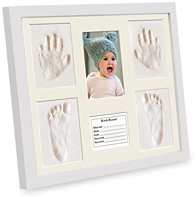MICKYU Baby Handprint and Footprint Kit - Premium Wood Picture Frame for Newborn Boys & Girls, Non-Toxic Clay Impression Keepsake, Personalized Baby Shower Registry Gift & Nursery Decor, 13x11 Inches