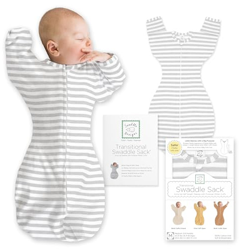 SwaddleDesigns Übergangs-Pucksack Baby, Pucktuch & Puckschlafsack für Neugeborene mit Arme-nach-Oben-Design, halblangen Ärmeln & Fäustling-Bündchen