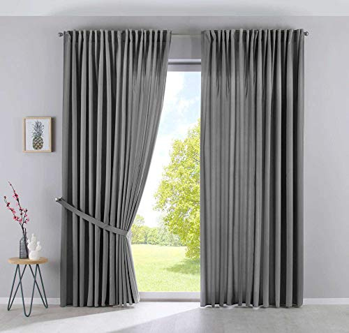 2er Set Vorhänge Verdeckte Schlaufen Cationic »JENA« HxB 250x300 cm Grau Blickdicht Leinen Optik Gardinen Meliert Gardinenband mit Raffhalter, 2019037-2