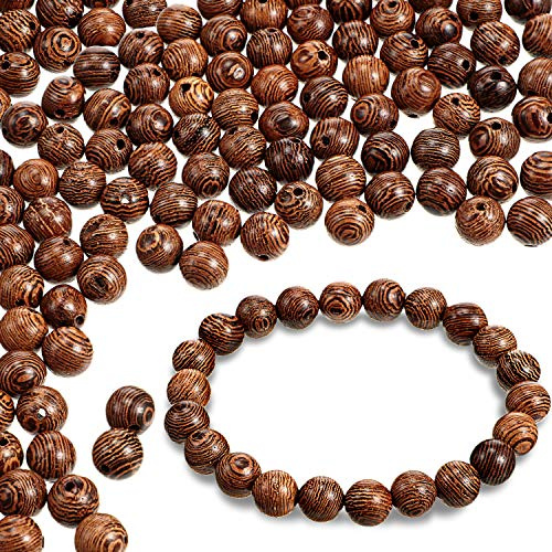 500 Stücke Holzperlen Dunkelbraun Verschiedene Afrikanische Perlen Natürliche Runde Holz Lose Handwerk Perlen für Armbänder und Schmuckherstellung, 8 mm