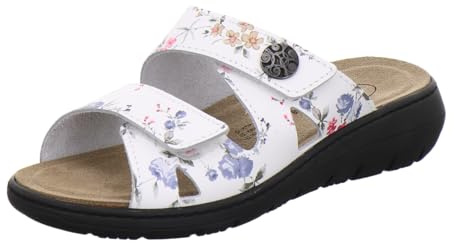 AFS-Schuhe 2808 Pantuflas cómodas para mujer de piel, prácticas zapatillas de trabajo con plantilla intercambiable, Flor blanca, 37 EU