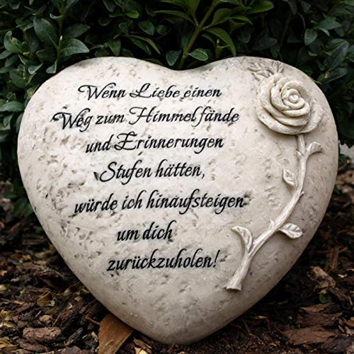 Herz Grabschmuck mit Gravur Trauerspruch und Rose.