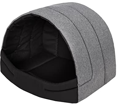 PillowPrim Hundehütte Hundehöhle Hundebett Hundehaus Katzenhöhle Schlafplatz L - 55x43 cm Grau