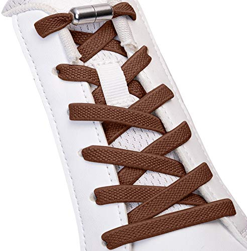 SULPO Cordones elásticos de goma sin atar, planos, con cierre de rosca, marrón, Einheitsgröße