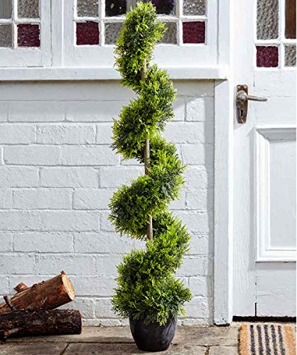 Garden Mile Künstlicher Formschnitt-Obelisk-Baum, stilvolle Pflanze, künstlicher gedrehter Sträucher für Ihren Garten, Outdoor, Terrasse, Lounge oder Wintergarten (Zypressen-Formschnitt-Twirl)