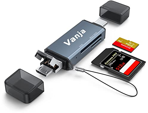 Vanja SD Card Reader, Type C/USB/Micro USB SD Card Reader Adapter for Mac, Macbook, iPhone 15, Camera, Android Phone, PC, Laptop, Computer, Memory Card Reader Support Micro SD/SDHC/SDXC/MMC