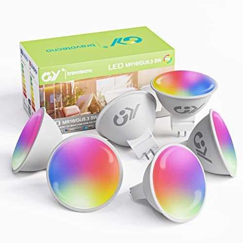 GY MR16 Smart LED Bulb,5W 300lm GU5.3 WiFi LED Light Bulb,Compatible with Alexa/Google Home 2.4 GHz WLAN,Dimmable Warm White Cold White and Multicolour Bulb, Control by APP, 6 PCS