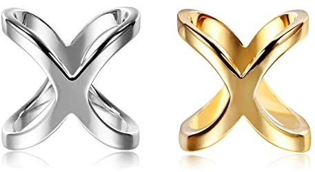 LumiSyne 2 st mode halsdukring elegant x form guld silver halsduk spänne silke scarf spänne vira hållare kläder dekoration tillbehör för halsduk sjal blus, Silver + guld, 2.4cm×2.1cm
