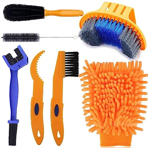 QeeHeng Kit Limpieza Cadena Bicicleta - 7pcs Herramientas De Kit Cepillos Limpiador Cadena Bicicleta, Kit Kimpieza Moto Para Bicicleta Ser Aplicable Todos Bicicleta